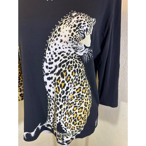 Valentina Womens Leopard Print 3/4 Sleeve Top - Wild Cat Fashion Size L - Picture 2 of 7